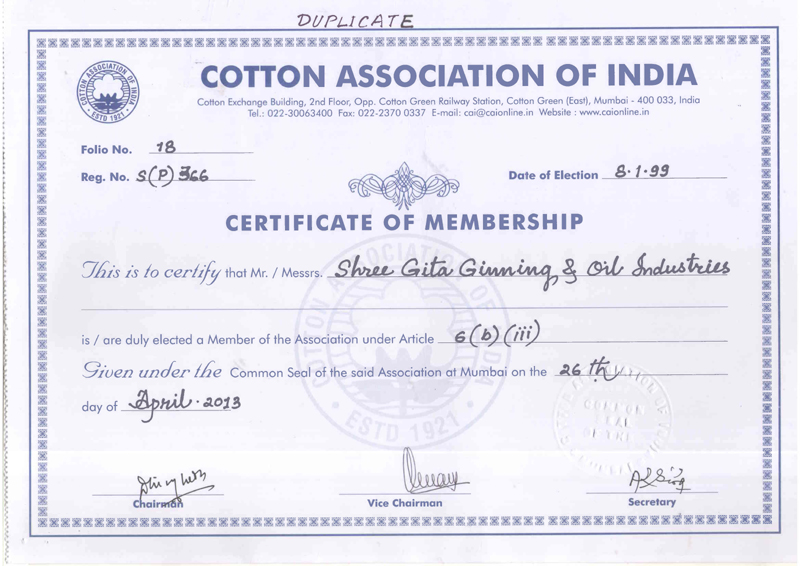 CAI - MEMBERSHIP CERTIFICATE